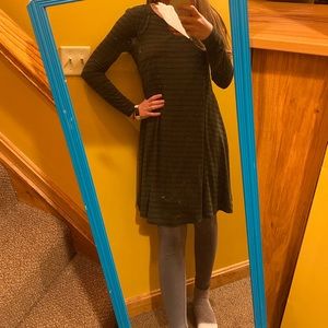 Long sleeved dark green striped dress
